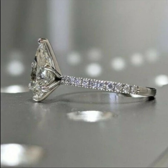 New 925 Silver Pear Water Drop Diamond Lady Ring - Picture 5 of 5